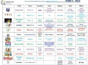 Quintilian School Clubs Term 3