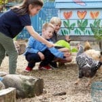 Image of students in the Quintilian vegetable and chicken garden.